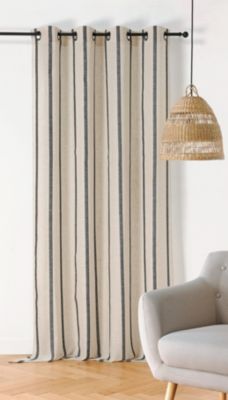 Voilage à œillets poly-lin Davina l.145 x H.260 cm rayé beige
