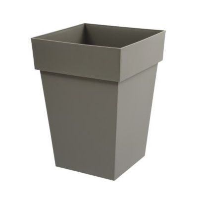 Pot carré polypropylène Eda Toscane taupe 39 x 39 x h.65 cm