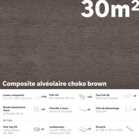 30m2 - Kit terrasse complet Composite choko brown  2.1x12x200 cm - rail aluminium