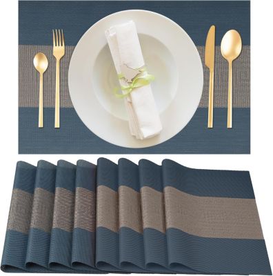 30x45cm, Bleu Lot de 8 Sets de Table Lavable, Sets Table Plastique PVC, Tissé Lavable Napperons Résistant à Chaleur Antidérapant