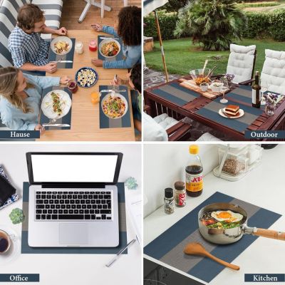 30x45cm, Bleu Lot de 8 Sets de Table Lavable, Sets Table Plastique PVC, Tissé Lavable Napperons Résistant à Chaleur Antidérapant
