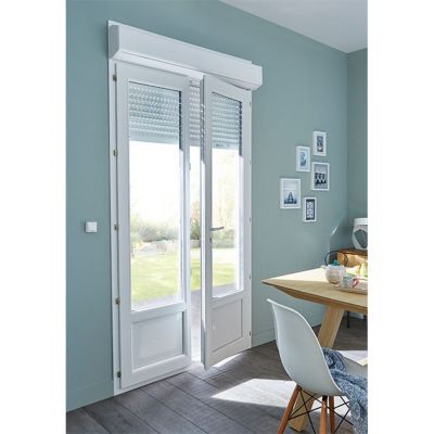 Porte fenêtre pvc 2 vantaux tirant droit avec volet roulant motorisé GROSFILLEX blanc - 120 x h.215 