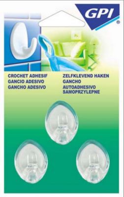 Crochet ovale petit modèle transparent, lot de 3