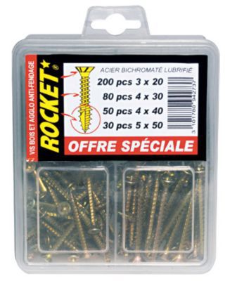 Assortiment de 360 vis acier bichromaté lubrifié Rocket