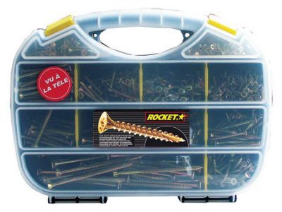 Valisette de 600 vis à bois aggloméré tête fraisée pozidriv acier bichromaté Rocket