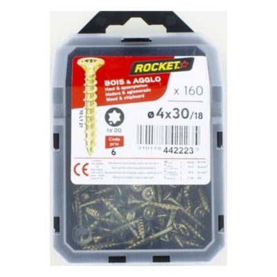 Vis à bois tête fraisée plate Rocket 4x30mm jaune - 160 pièces