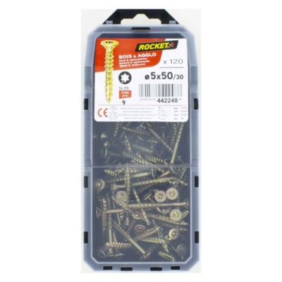 Vis à bois tête fraisée plate Rocket 5x 50mm jaune - 120 pièces