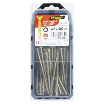 Vis ROCKET Tête fraisée étoile 6 x 100 mm Antifendage Lot de 60 pièces - vue 2