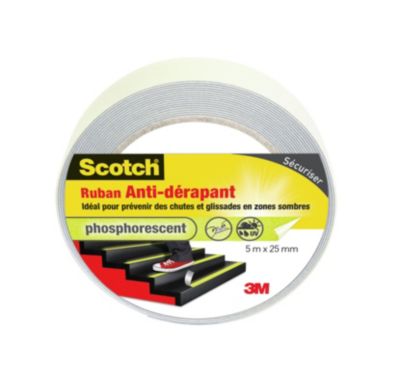 Ruban anti-dérapant rond blanc phosphorescent Scotch 25 mm x 5 m