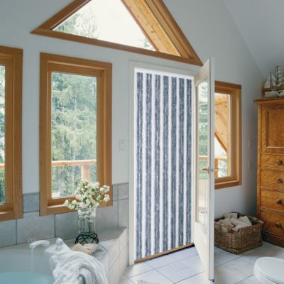 Rideau de porte chenilles coloris blanc et gris L.220 x l.90 cm