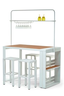 Ensemble bar acier + tabourets aluminium blanc Cannes Jardiline