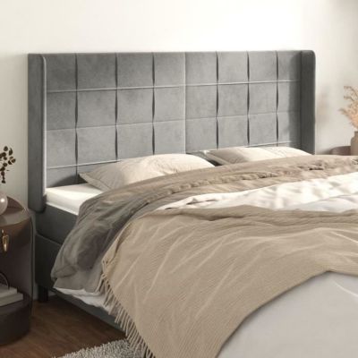 3119646 vidaXL Tête de lit avec oreilles Gris clair 203x16x118-128 cm Velours