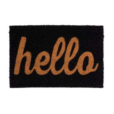 Tapis d'entrée en fibre de coco à motifs imprimé typographique noir L.60 x l.4 L.75 x l.45 x ep.1,5