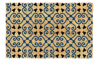 Tapis d'entrée en fibre de coco à motifs imprimé géométrique bleu et noir L.60 x l.4 L.75 x l.45 x e