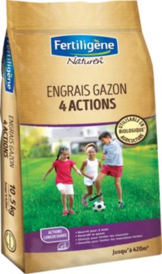 Engrais gazon 4 actions 420m² 10,5kg Fertiligène