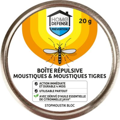 Boîte répulsive anti-moustique et moustique tigre Home Defense 20g