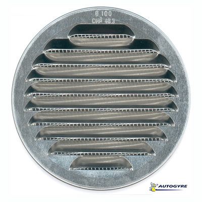 Grille d'aération métal Autogyre à persiennes avec moutiquaire brut Ø100 mm