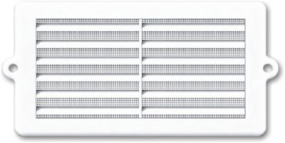 Grille d'aération PVC pour menuiserie Autogyre à persiennes avec moustiquaire blanche 130 x 61 mm
