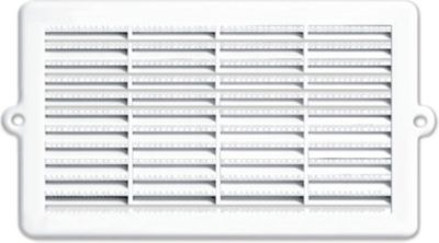 Grille d'aération PVC pour menuiserie Autogyre à persiennes avec moustiquaire blanche 236 x 130 mm