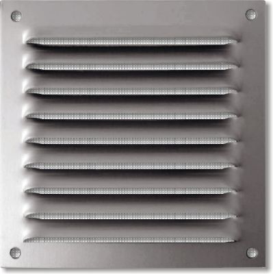 Grille d'aération alu Autogyre à persiennes avec moustiquaire brut 100 x 100 mm