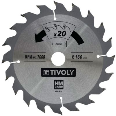 Tivoly Lame de Scie Circulaire D160mm 20 Dents en Carbure Pour Découpe du Bois Dur Pour Découpe du Bois Stratifié