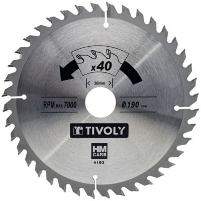Tivoly Lame de Scie Circulaire D190mm 40 Dents en Carbure Pour Découpe du Bois Dur Pour Découpe du Bois Stratifié