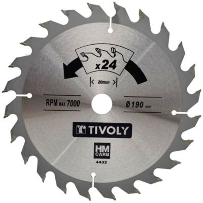 Tivoly Lame de Scie Circulaire D190mm 24 Dents en Carbure Sciage Rapide Pour Scie Portative