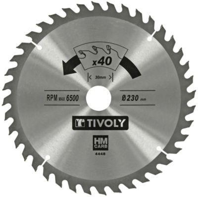 Tivoly Lame de Scie Circulaire D230mm 40 Dents en Carbure Excellente Finition Pour Découpe du Bois Dur et Stratifié