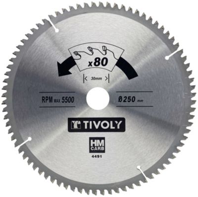Tivoly Lame de Scie Circulaire D250mm 80 Dents en Carbure Excellente Finition Pour Découpe Matériaux
