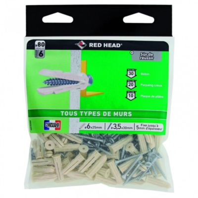 Chevilles et vis à expansion HEAD G6VSA80 Lot de 80 Nylon 50 mm