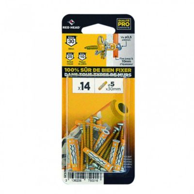 Lot de 14 chevilles et vis couleur HEAD Diam.5 mm x .30 mm