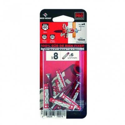 Lot de 8 chevilles et vis couleur HEAD Diam.6 mm x .37 mm