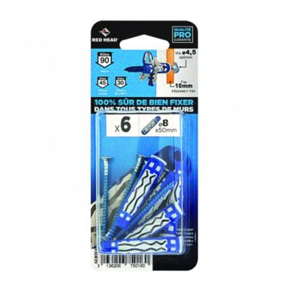 Lot de 6 chevilles et vis couleur HEAD Diam.8 mm x .50 mm