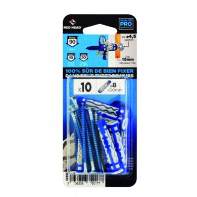 Lot de 10 chevilles et vis couleur HEAD Diam.8 mm x .50 mm
