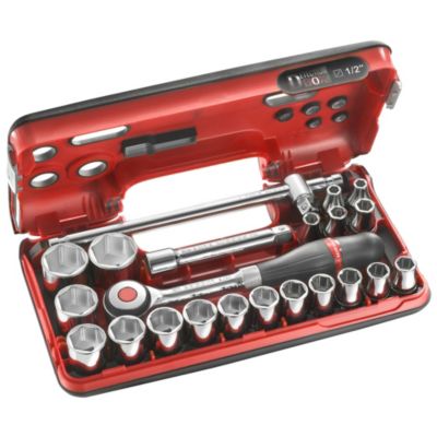 Coffret de clé à cliquet manche rotatif DBOX FACOM .360DBOX4PB avec douilles 12'' 6 pans 22 pièces