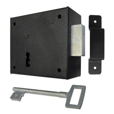 Serrure verrou en applique noire droite 9.5 x 8.2 cm