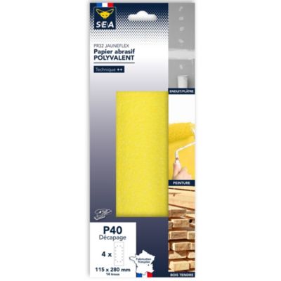 Papier abrasif corindon 115 x 280 mm grain 40, lot de 4