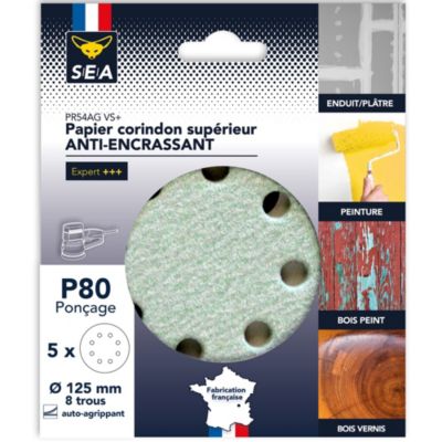Papier abrasif corindon ø125 mm grain 80 anti-encrassement, lot de 5