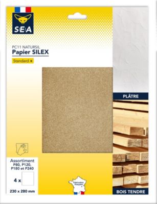 Feuille abrasive 230 x 280 mm grain 80 / 120 / 180 /240 plâtre, lot de 4