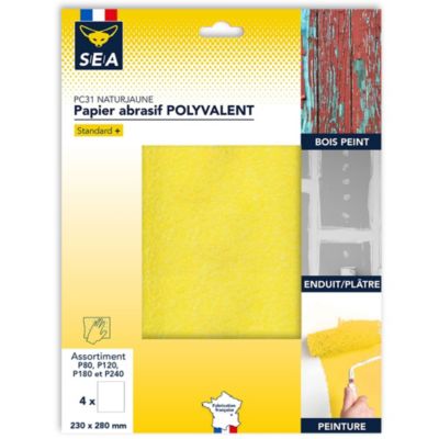 Feuille abrasive 230 x 280 mm grain 80 / 120 / 180 / 240, lot de 4