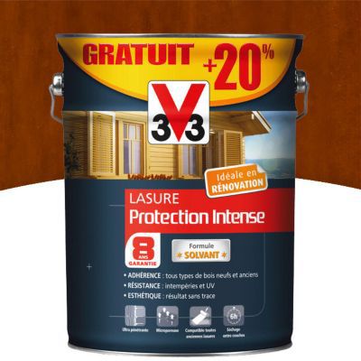 Lasure extérieure V33 Protection intense chêne ambré satiné 5L + 20% gratuit