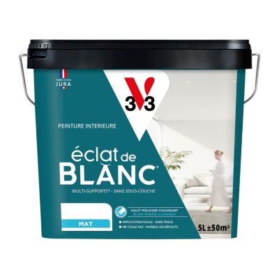 Peinture murs, plafonds et boiseries éclat de blanc V33 blanc mat 5L