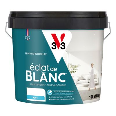 Peinture murs, plafonds et boiseries éclat de blanc V33 blanc mat 10L