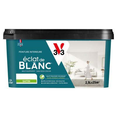 Peinture murs, plafonds et boiseries éclat de blanc V33 blanc satin 2,5L