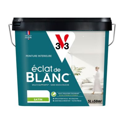 Peinture murs, plafonds et boiseries éclat de blanc V33 blanc satin 5L