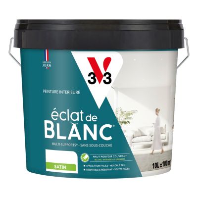 Peinture murs, plafonds et boiseries éclat de blanc V33 blanc satin 10L