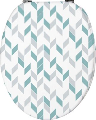 Abattant WC à clipser bleu et blanc à motif en thermodur avec frein de chute Scandi