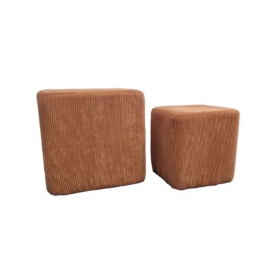 Lot 2 poufs Vintage velours marron camel l.36 x H.35 cm + l.26 cm x H.27 cm