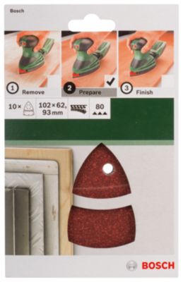 Feuilles abrasives BOSCH 102x62 93 Grain 80 Lot de 10 11 trous