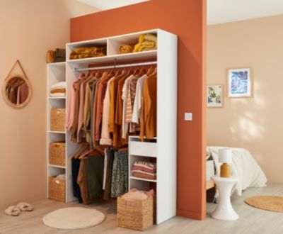 Kit dressing 1 colonne extensible et 1 bloc de rangement Dressmod blanc H. 203,2 x L. 140/176 x P. 3